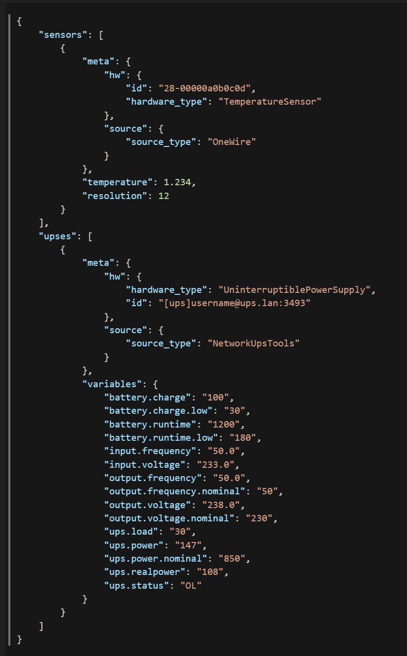 screenshot of universal-data-source's example JSON output